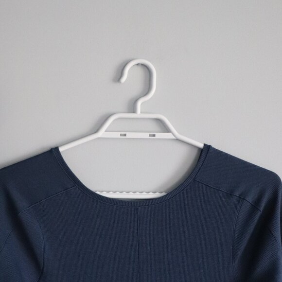 Kit & Ace Womens Blue Sz M Poise High Neck V-Back Ribbed Knit Fitted Midi Dress - Picture 6 of 14